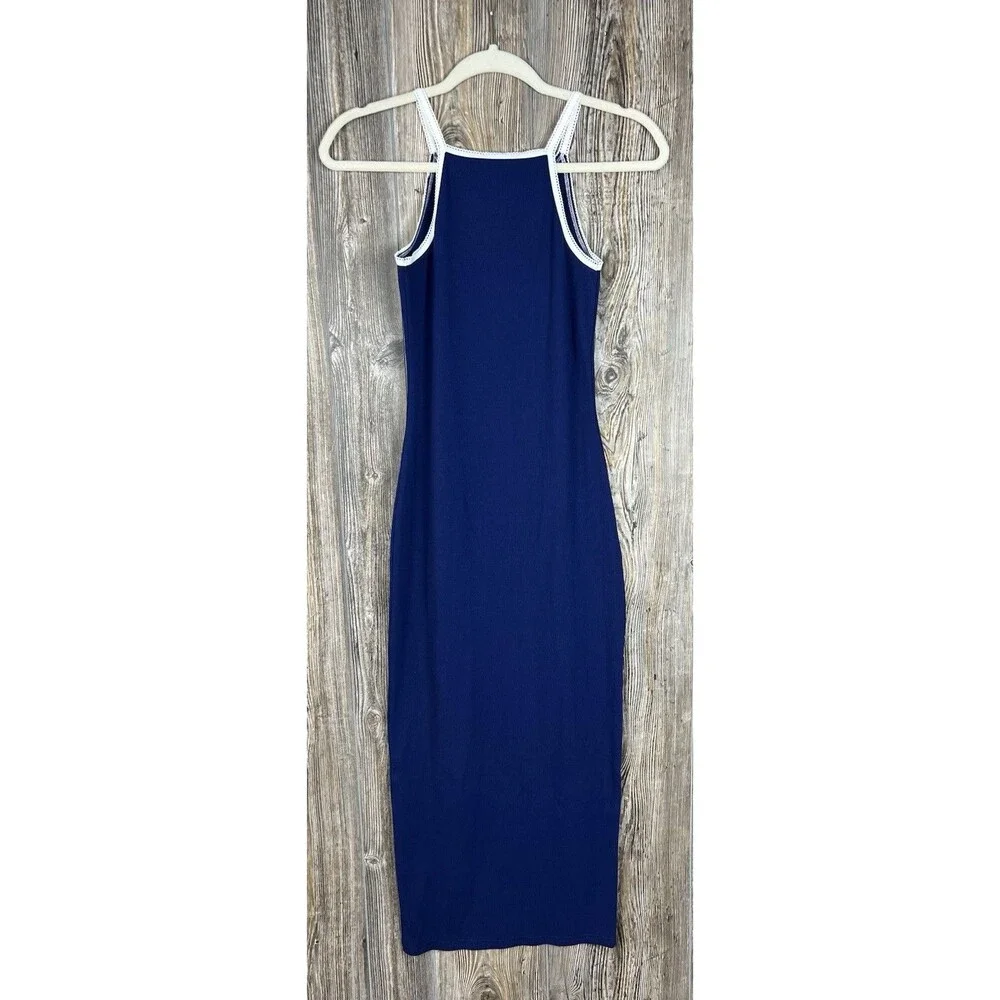 Forever 21 Body Con Midi Dress Navy Blue SMALL Model Off Duty‎ Low Key Sexy Y2K